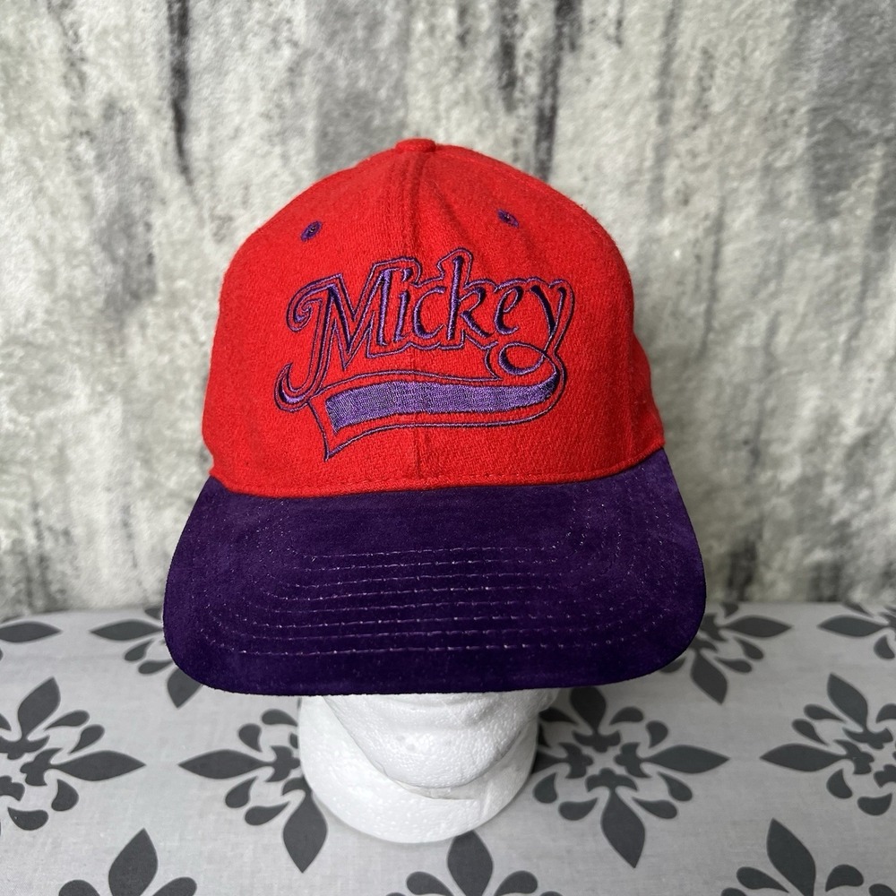 Vintage 90s Disney Mickey Hat Cap Snap Back Embroidered Mens One Size Red Purple